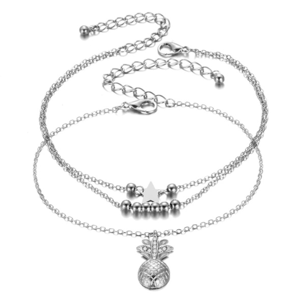 Pineapple Crystals and Beads 2 Piece Anklet - Picture 3 of 6